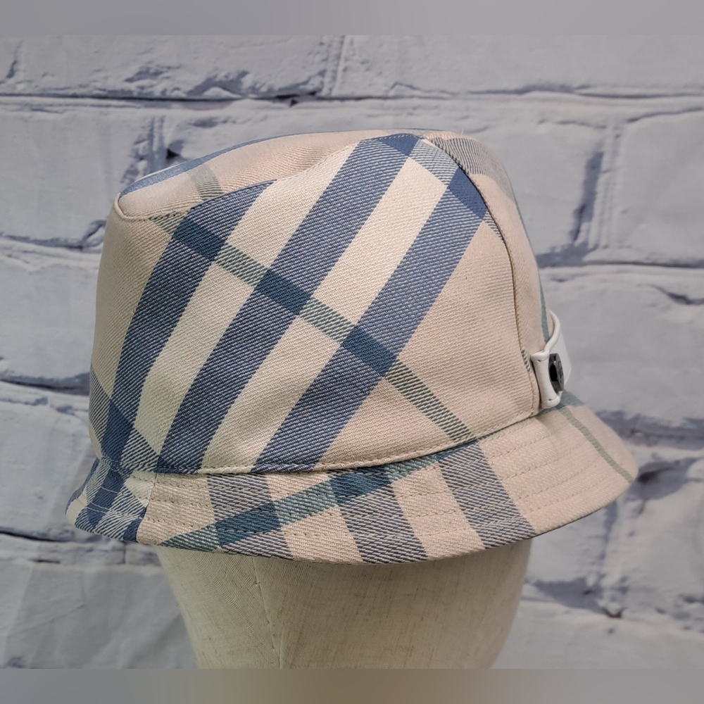 Burberry Women's Bucket Hat Nova Check Blue Cream England Vintage Y2K Medium - Picture 11 of 15
